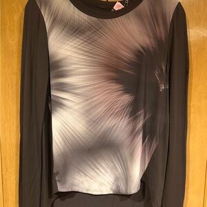 Elie Tahari Brown and Cream Long Sleeve Top